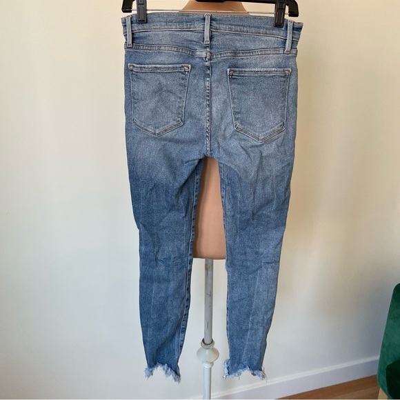 Frame Le Skinny De Jeanne Fray Hem Stiletto Dupont Blue Mid Rise Jeans Size 27 - Picture 6 of 12